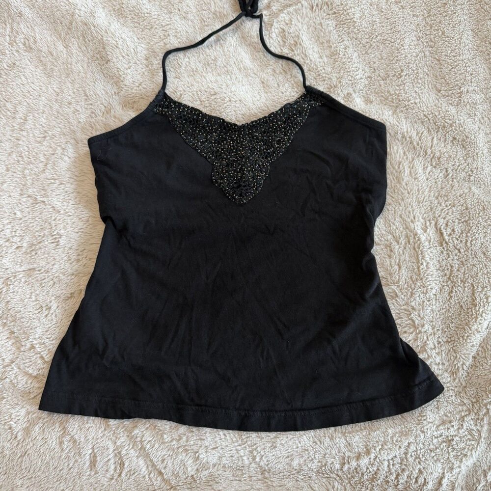 Vintage Self Esteem Y2k Beaded Halter Top Tank Top Size L Cotton